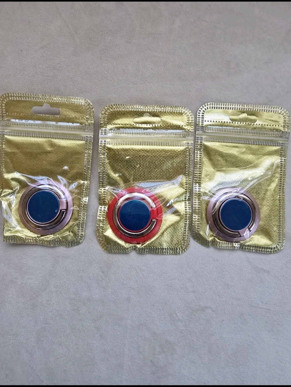 3-Pack Blue Center Phone Ring Holders with Metallic Outer Rings